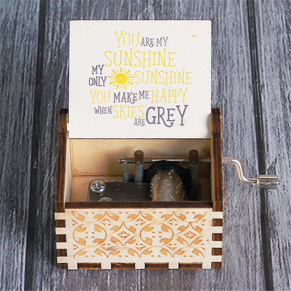 Wooden Hand Cranked Music Box You Are My Sunshine Father's Day Mother's Day Gift Birthday Present for Lovers