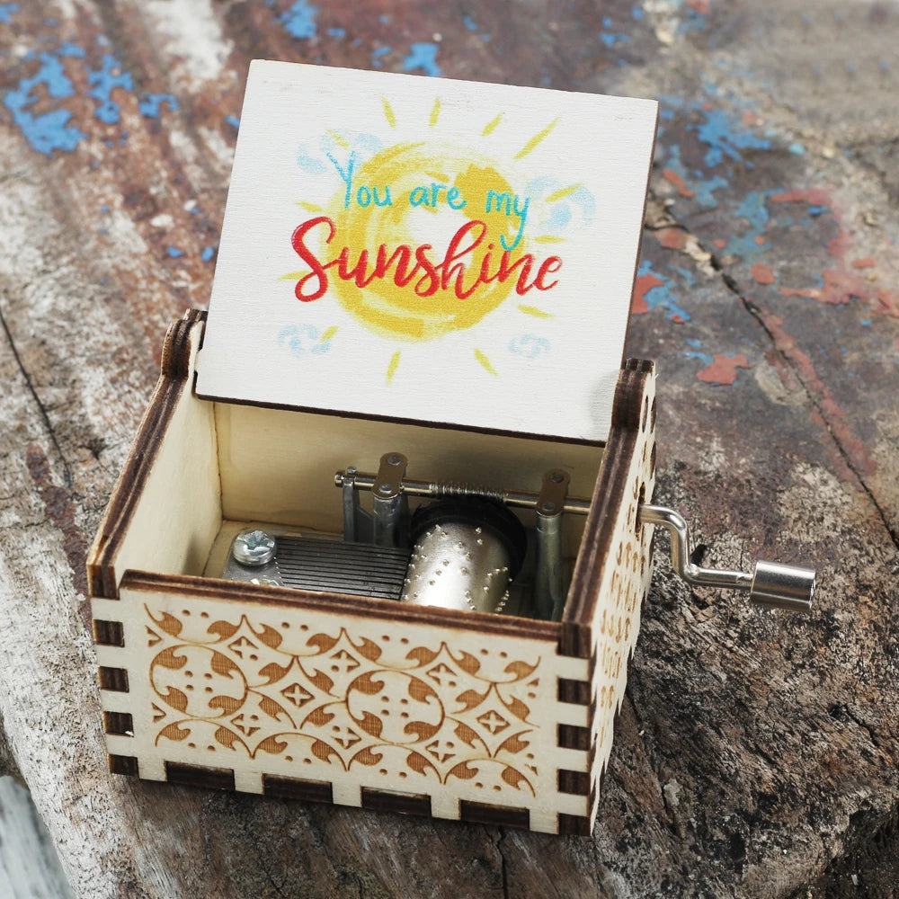 Wooden Hand Cranked Music Box You Are My Sunshine Father's Day Mother's Day Gift Birthday Present for Lovers