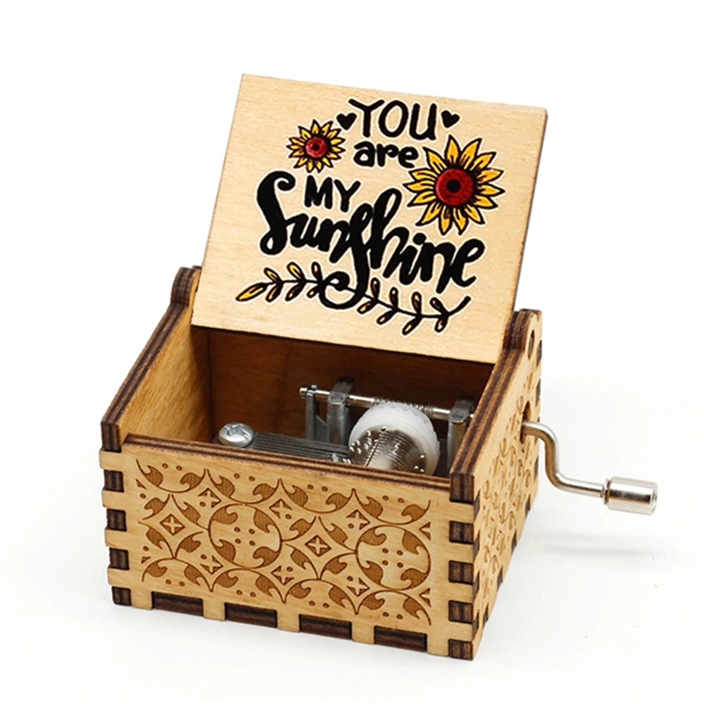 Wooden Hand Cranked Music Box You Are My Sunshine Father's Day Mother's Day Gift Birthday Present for Lovers