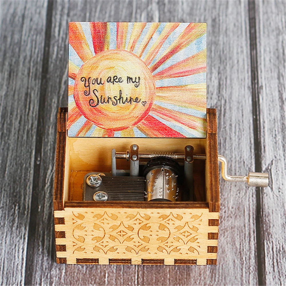 Wooden Hand Cranked Music Box You Are My Sunshine Father's Day Mother's Day Gift Birthday Present for Lovers