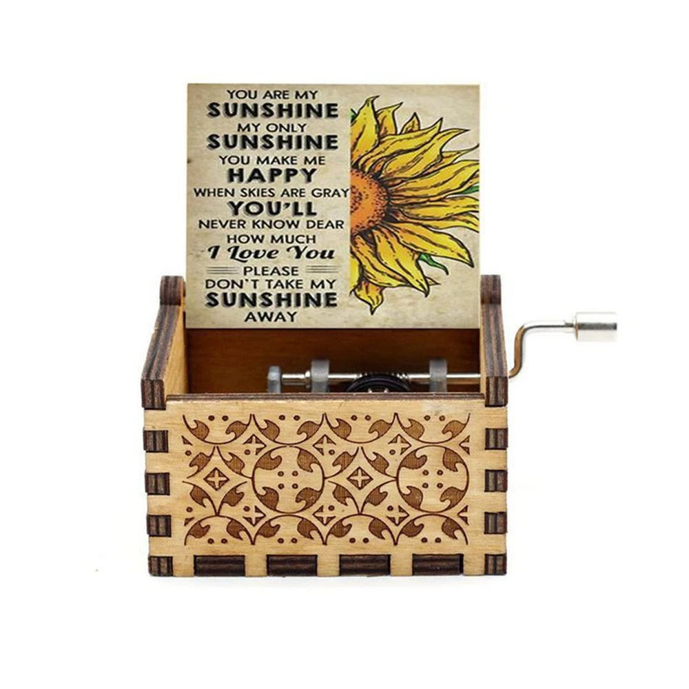 Wooden Hand Cranked Music Box You Are My Sunshine Father's Day Mother's Day Gift Birthday Present for Lovers