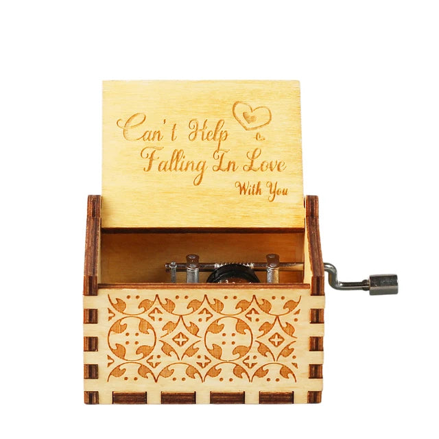 Can't Help Falling in Love Wooden Hand Crank Music Box Birthday Present Valentine's Day Gifts for Girlfriend to My Wife