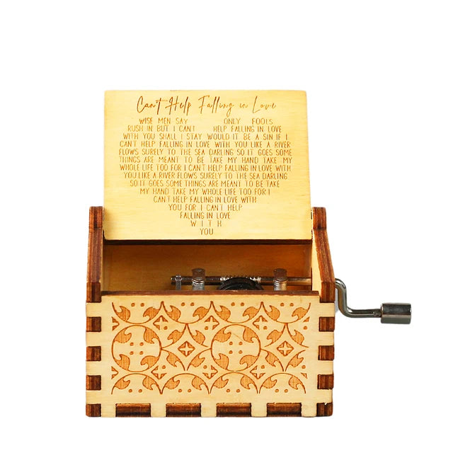 Can't Help Falling in Love Wooden Hand Crank Music Box Birthday Present Valentine's Day Gifts for Girlfriend to My Wife