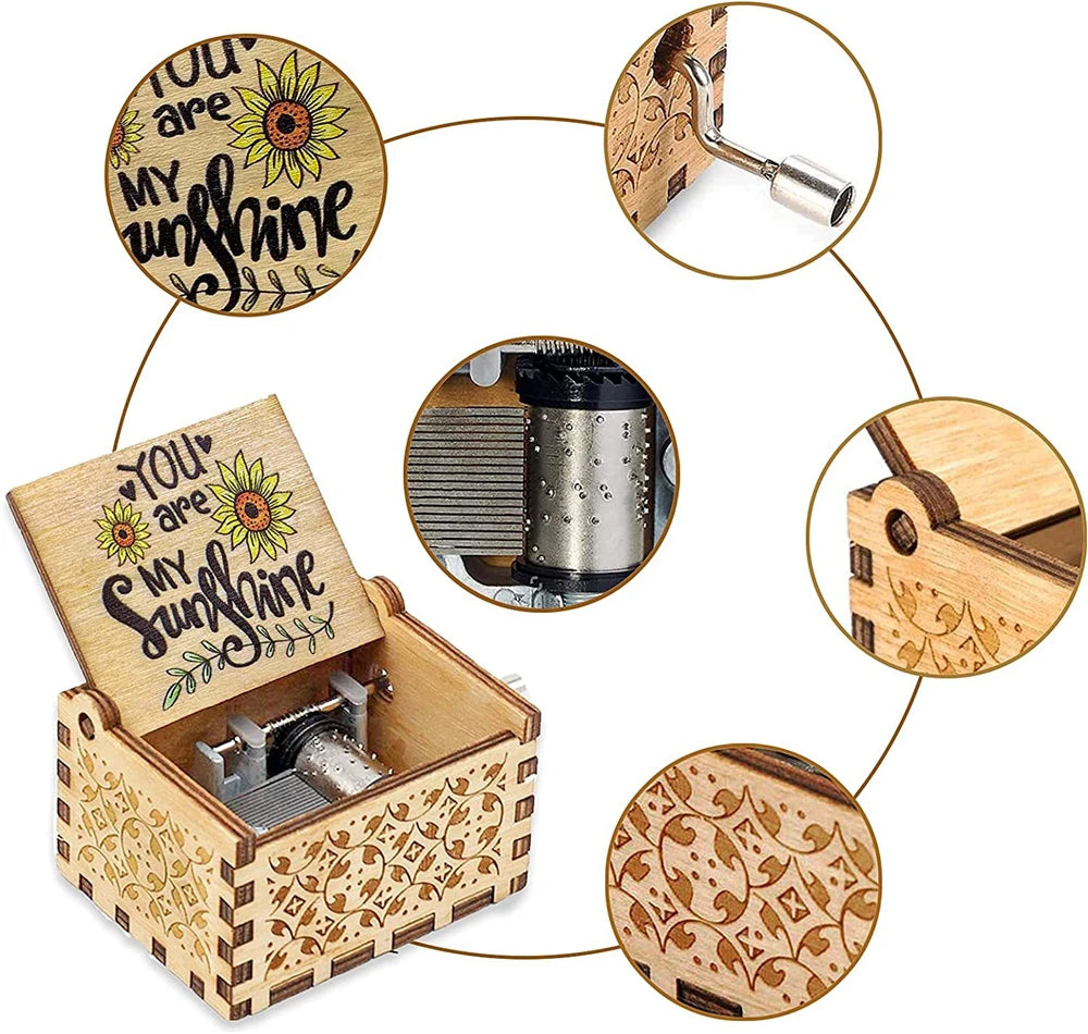 Wooden Hand Cranked Music Box You Are My Sunshine Father's Day Mother's Day Gift Birthday Present for Lovers