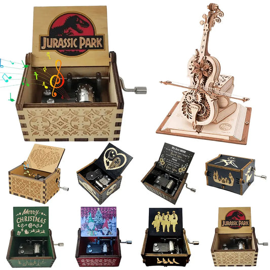 Antique Carved Music Box Wooden Vintage Musical Boxes Creative Engraved Music Boxes Children New Year Birthday Gift