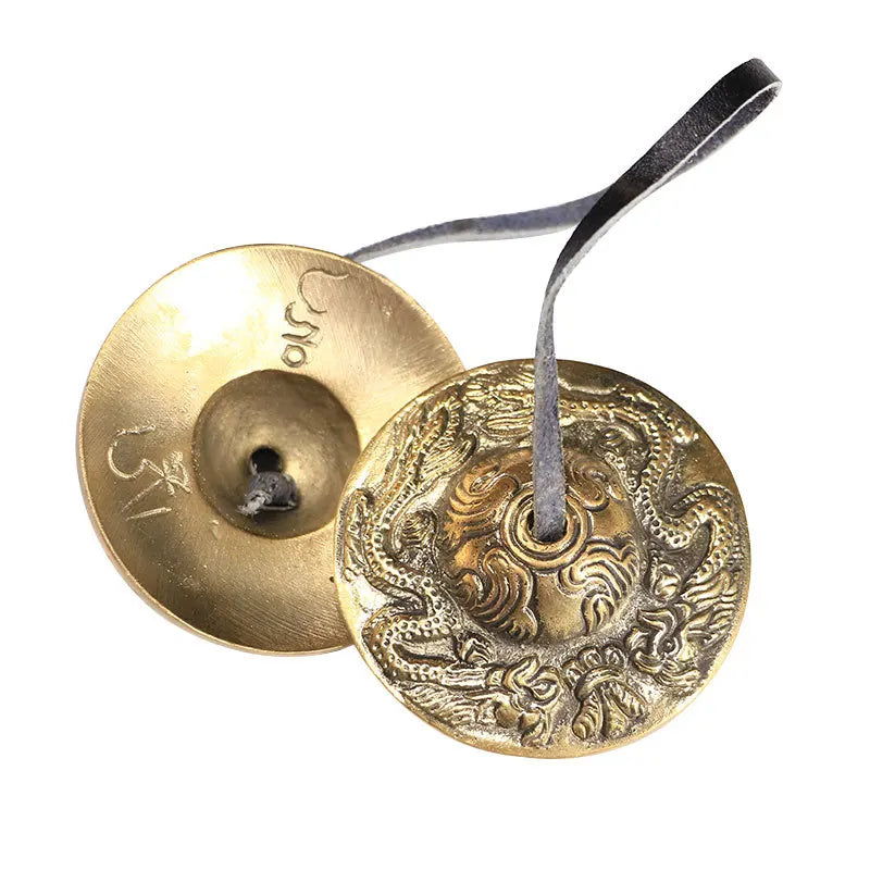 Yoga Handcrafted Tibetan Meditation Gong Tingsha Cymbal Bell with Buddhist The Eight Auspicious Symbols