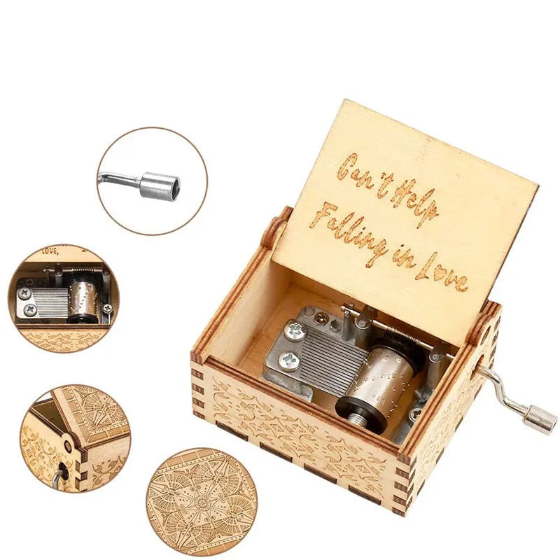 Can't Help Falling in Love Wooden Hand Crank Music Box Birthday Present Valentine's Day Gifts for Girlfriend to My Wife