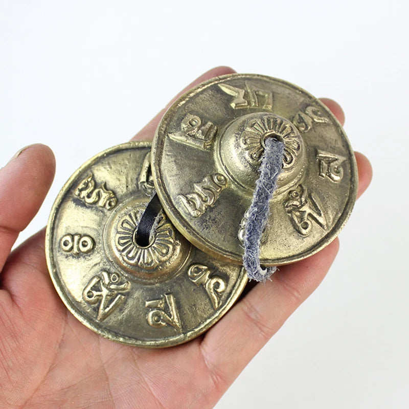 Yoga Handcrafted Tibetan Meditation Gong Tingsha Cymbal Bell with Buddhist The Eight Auspicious Symbols
