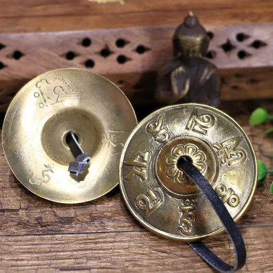 Yoga Handcrafted Tibetan Meditation Gong Tingsha Cymbal Bell with Buddhist The Eight Auspicious Symbols