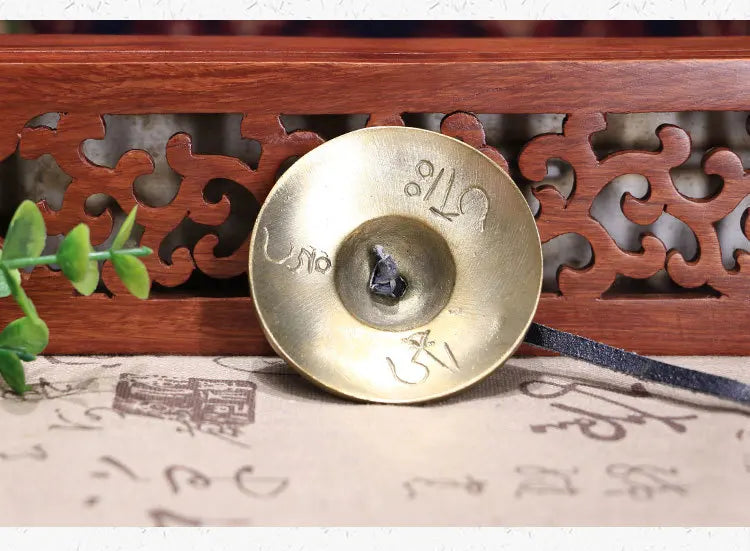 Yoga Handcrafted Tibetan Meditation Gong Tingsha Cymbal Bell with Buddhist The Eight Auspicious Symbols