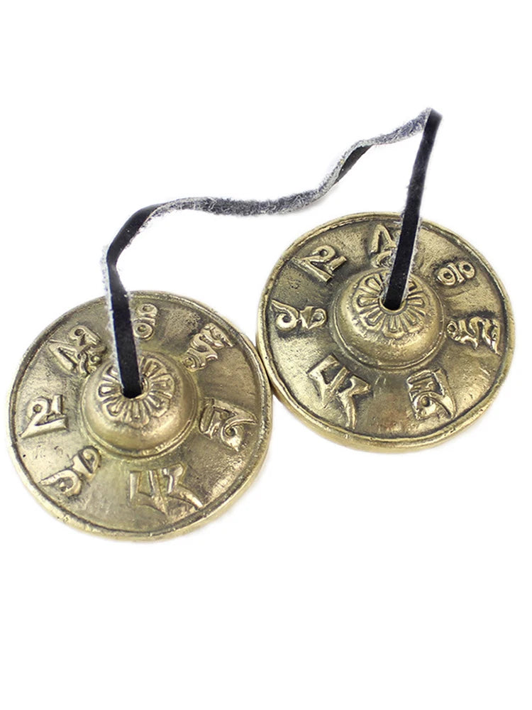 Yoga Handcrafted Tibetan Meditation Gong Tingsha Cymbal Bell with Buddhist The Eight Auspicious Symbols